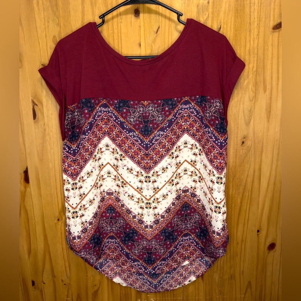 Rewind Burgundy and Multicolor Chevron Top